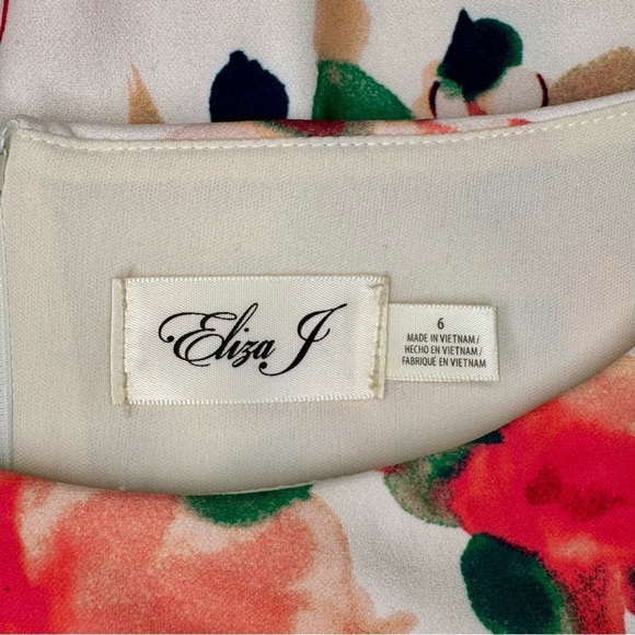 Eliza J Pink Floral Scuba Sheath Dress with Puffy Sleeves Size 6 - Picture 8 of 9